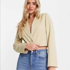 tan cropped blazer tank blazer